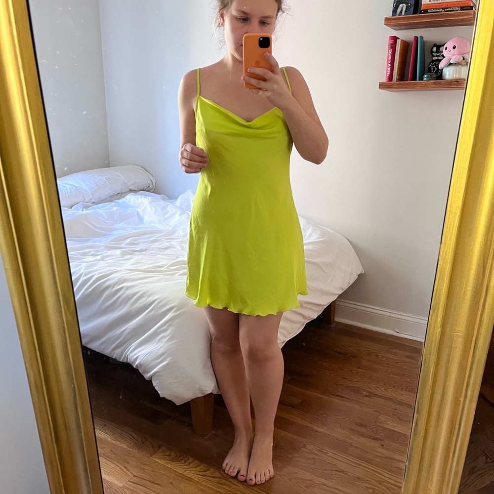Free People Neon Green Cowl Neck Slip Dress